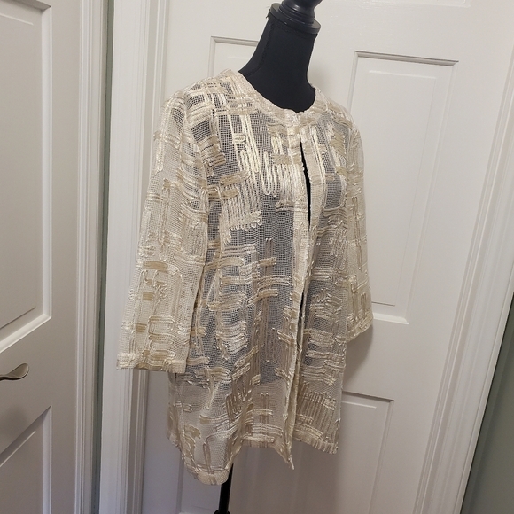 NWT Chico's Traveler's Collection Jacquard Gold Shimmer Jacket Sz 2=12, Ret $149 - Picture 8 of 14
